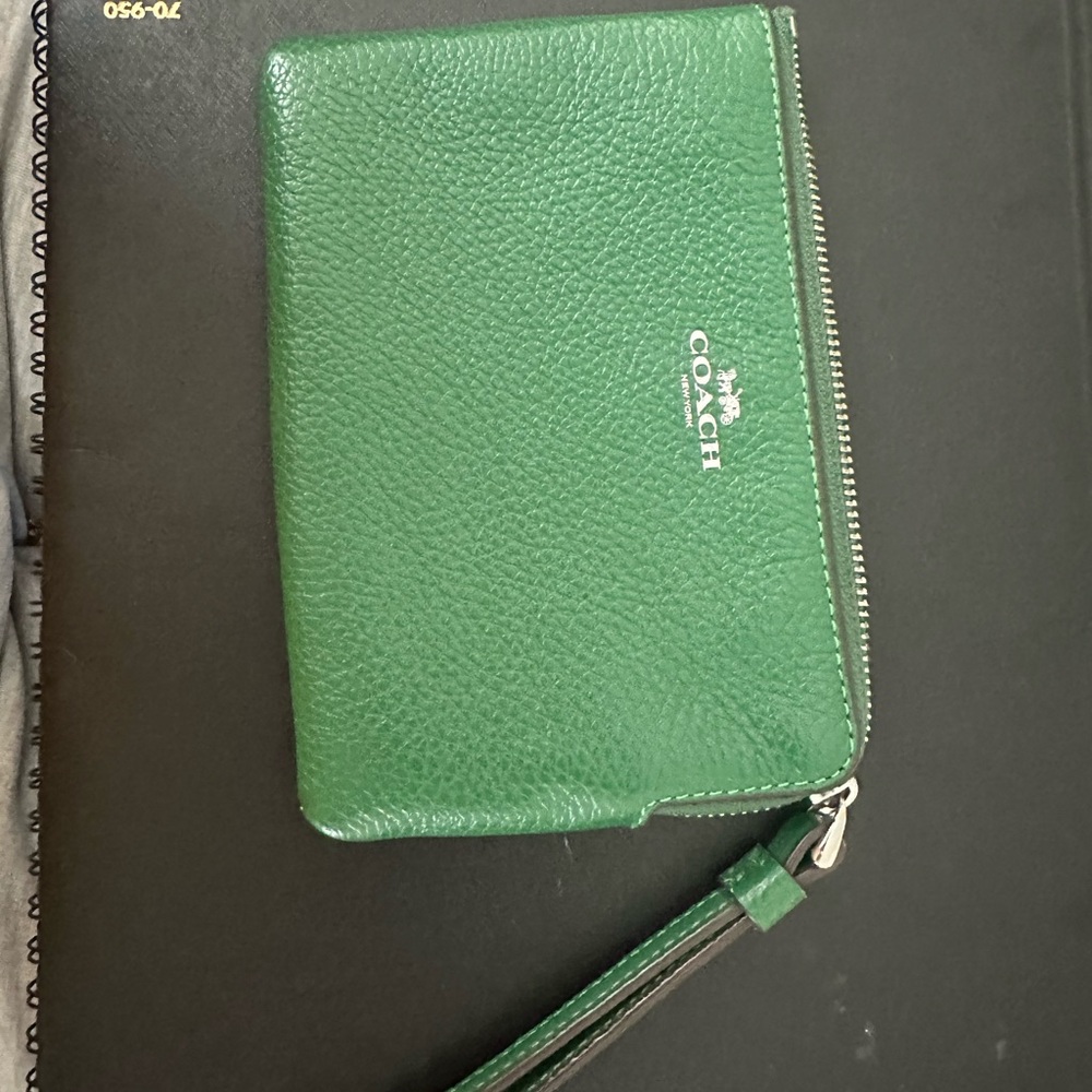 Coach corner zip wristlet. Emerald Green